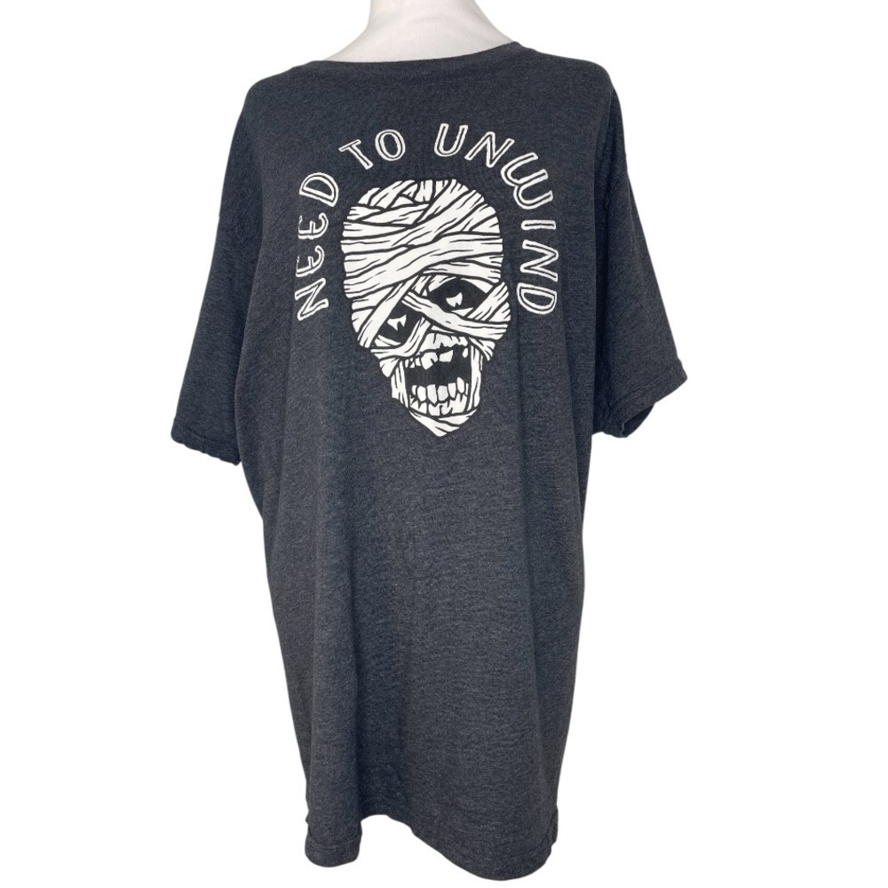 Unisex Graphic tee- Charcoal Gray Need to Unwind Mummy size 3X Halloween